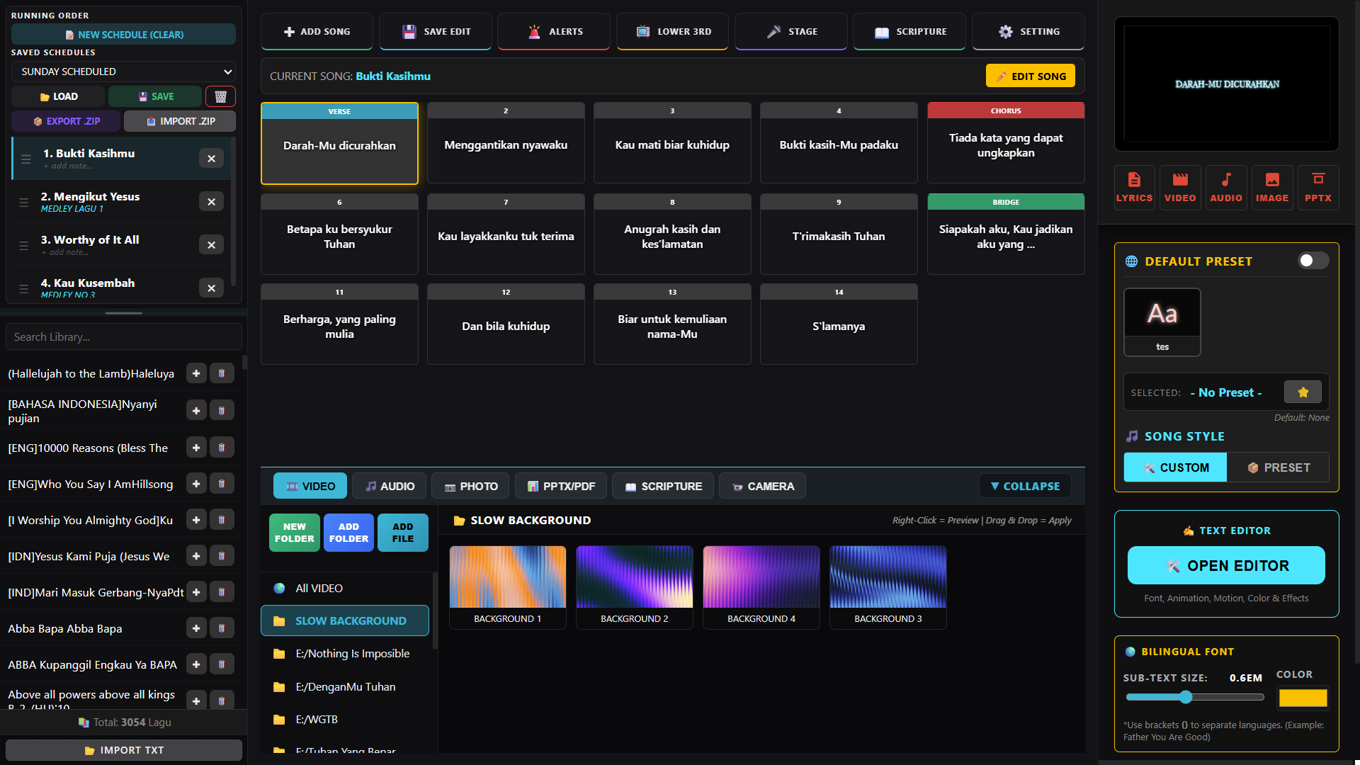 Dashboard kontrol utama ShowLyrics